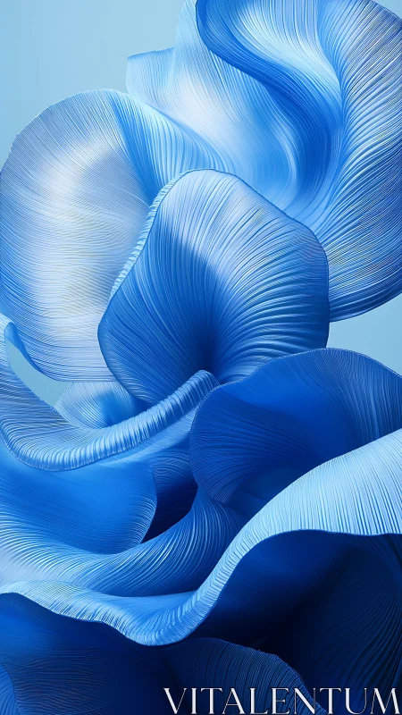 Undulating blue ribbons in ethereal abstract bloom form.