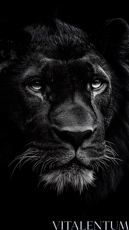 Quiet Midnight Lion Gaze in Soft Silver Highlights.