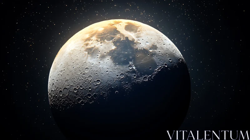 Lunar terminator rendered with high-relief photorealistic detail