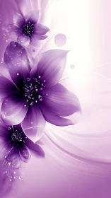 Purple Floral Digital Art with Sparkle Effects