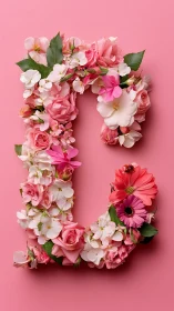 Floral Typography: Composite Letter J Constructed from Layered Pink and White Botanical Elements