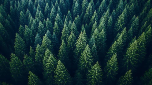 Dense Pine Forest Aerial View with Lush Green Foliage, Nature Photography.