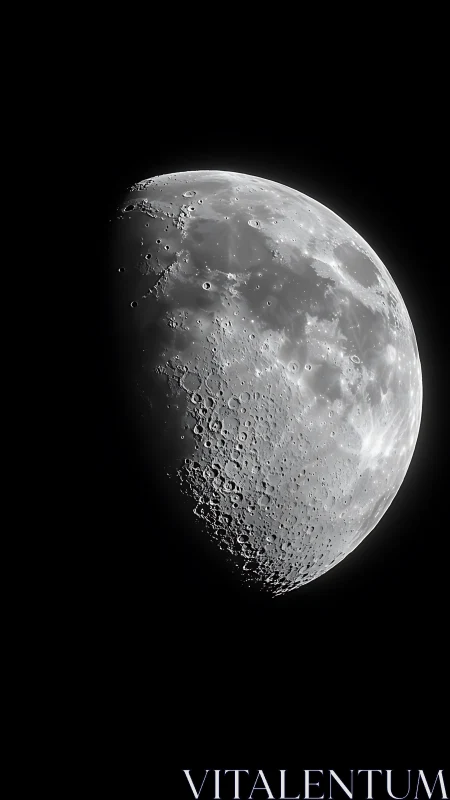 Crisp lunar half-phase reveals rugged cratered south limb