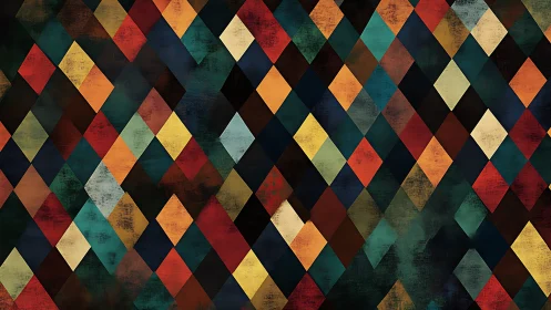 Geometric rhombus grid in multicolor grunge pattern design.