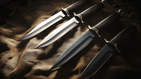 Steel quartet rests like moonlit arrows on rugged canvas