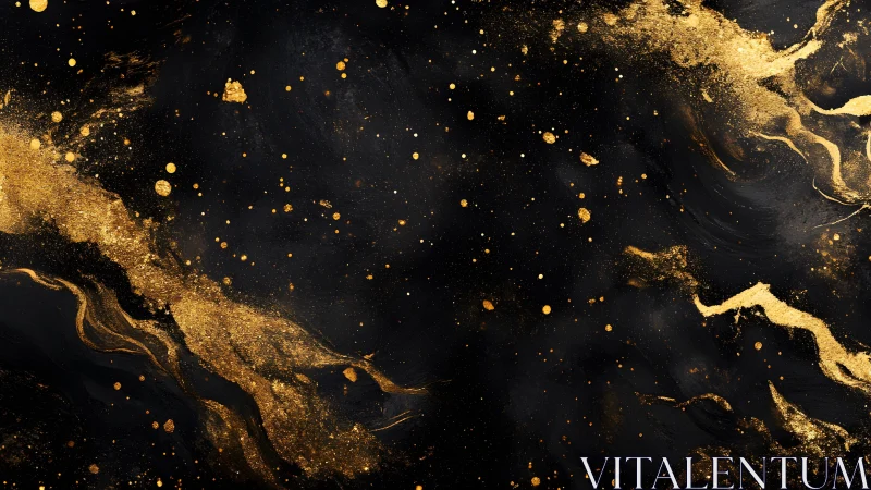 Elegant Black and Gold Abstract Art with Splattered Brush Strokes.