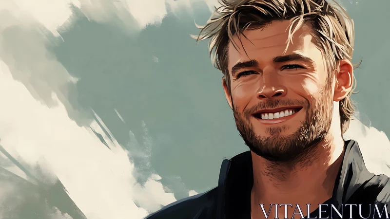 Digital portrait study of smiling bearded man, loose brushwork.