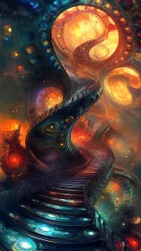 Helical starforged staircase through luminescent cosmic orbits