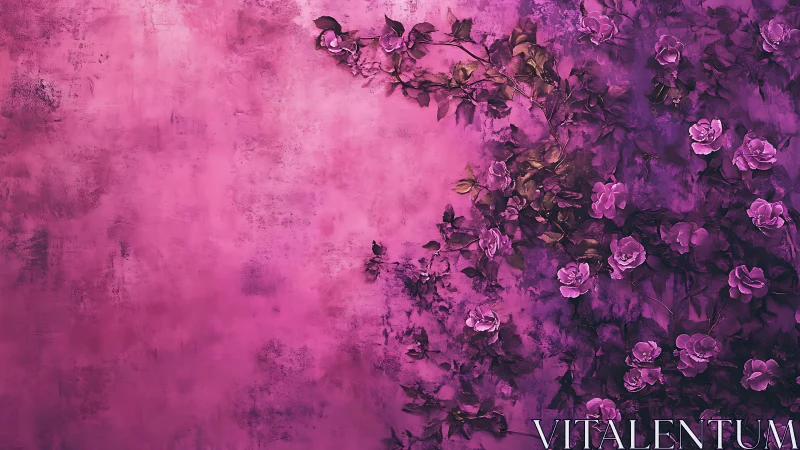 Magenta Roses Against Distressed Wall Surface.
