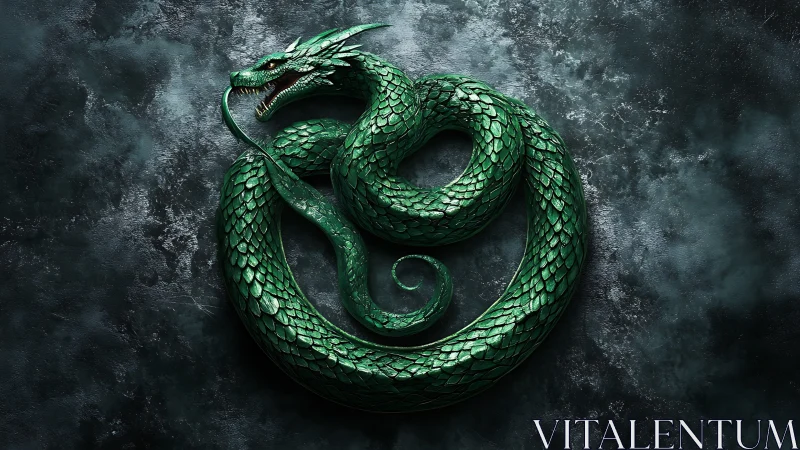 Emerald dragon coils in a mystic circle of timeless power