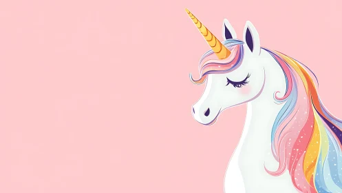 Pastel unicorn portrait with flowing rainbow mane