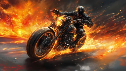 Flames chase a fearless biker racing through the night
