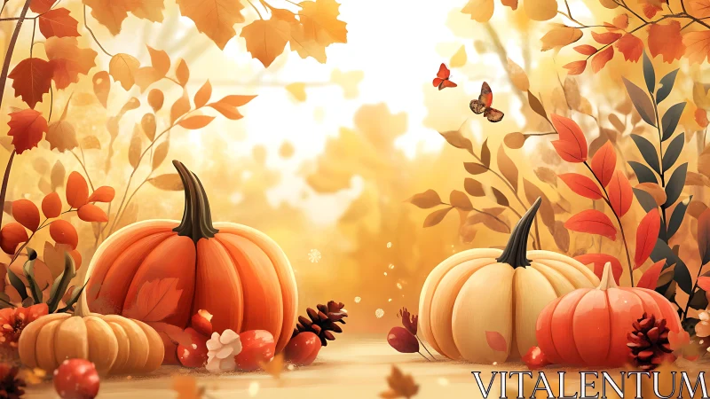 Pumpkin patch daydream under glowing autumn leaves.