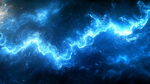 Blue luminous nebula stream across deep cosmic space.