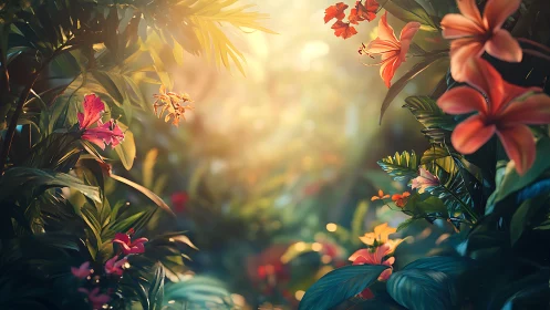 Tropical Garden Portal Glows with Luminous Floral Drama