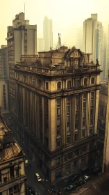 Sunlit old city tower wrapped in dreamy golden haze.