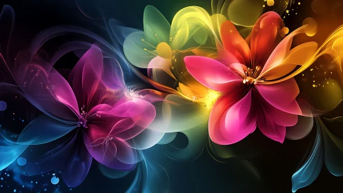 Luminous Flowers Dance in Rainbow Light