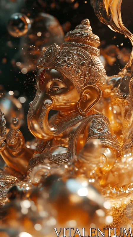 Golden elephant-headed deity rendered in fluid metallic detail