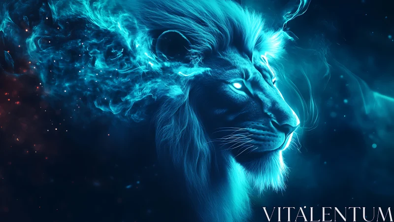 Starlit Neon Lion Composed of Cosmic Electric Flame.