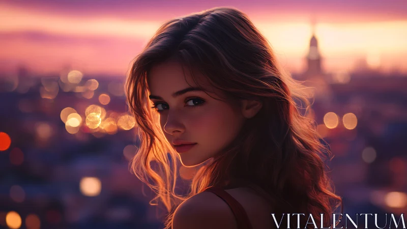 Sunset city glow framing a quiet, thoughtful portrait.