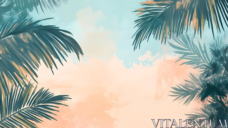 Soft tropical palm leaves framing a dreamy beach sky.