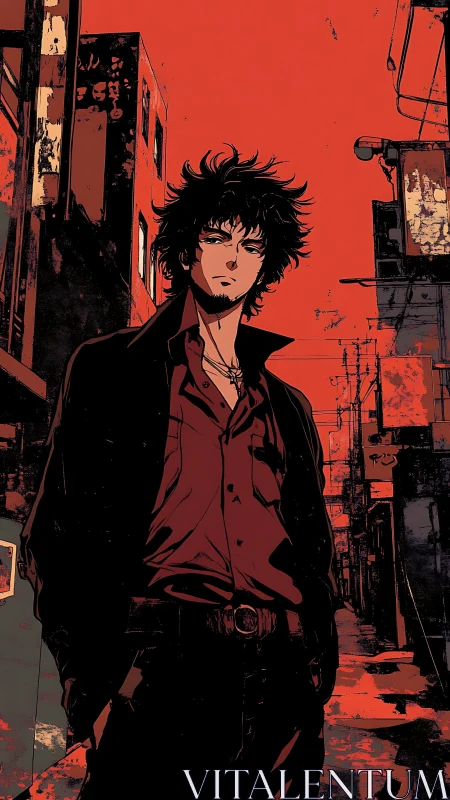 Midnight drifter smolders beneath a rust red neon sky