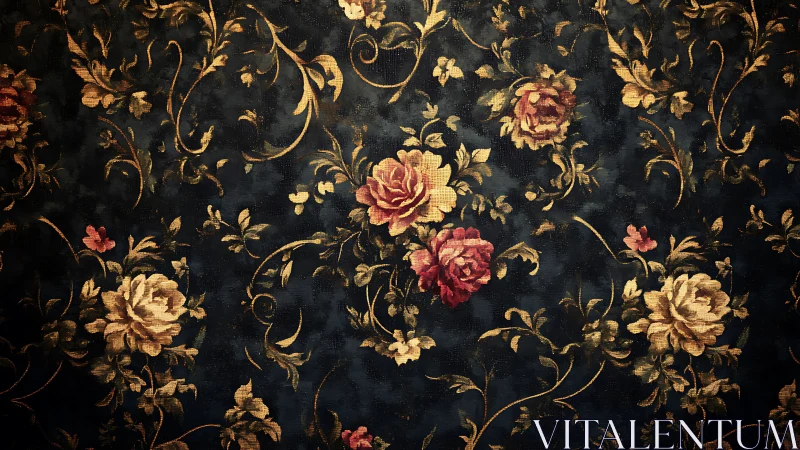 Vintage florals bloom softly across deep midnight blue