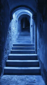 Mysterious blue stone staircase invites a quiet upward journey