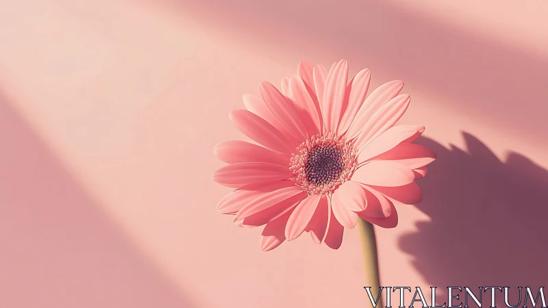 Pink Gerbera Daisy with Cast Shadow on Monochromatic Background