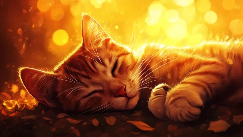 Sun-drenched ginger cat dreaming in molten golden glow.
