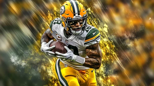 High-saturation digital painting of Green Bay ball carrier in motion