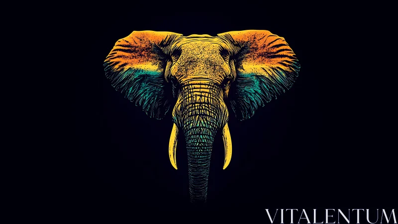 Neon dusk elephant rises from darkness with regal calm