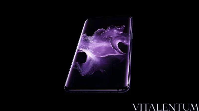 Sleek modern smartphone with digital purple wave on black background. Sleek modern smartphone with digital purple wave on black background.