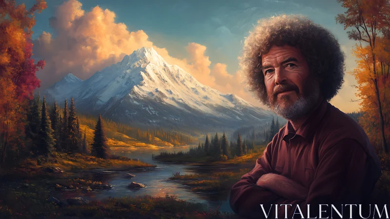 Portrait beside luminant alpine river under volumetric clouds.