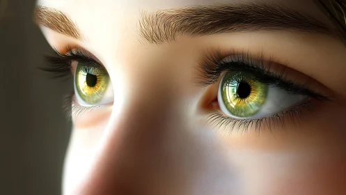 Macro close-up of luminous green hazel eyes, high-detail focus