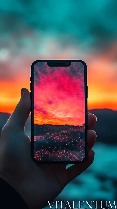 Phone portal quietly bottles a neon storm of evening light