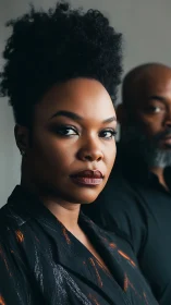 Photographic portrait study with dual-subject depth and contrast.