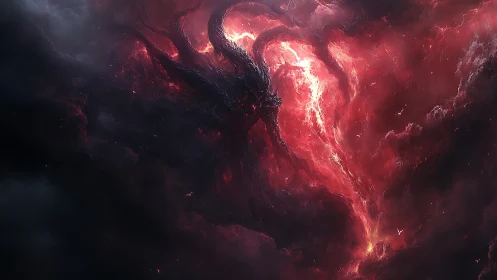 Crimson storm titan rising from a burning cosmic night.