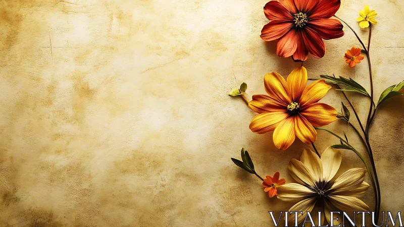 Vintage Floral Arrangement on Distressed Gold Texture