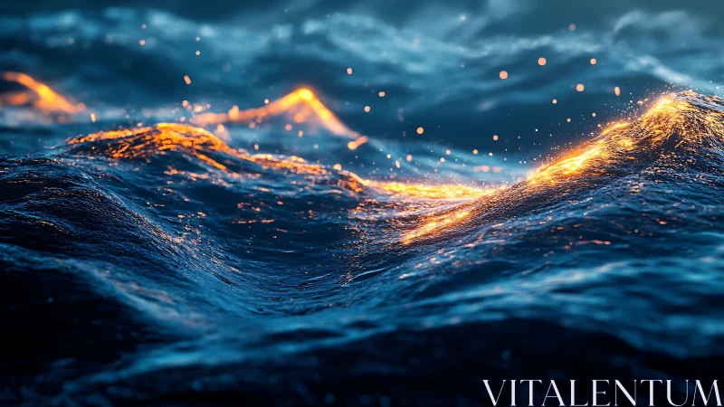 Molten twilight waves surging across a luminous ocean.