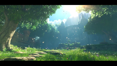 Sunlit forest ruins welcome a quiet moment of gentle wonder