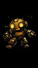 Glowing golden robot buddy stepping from the shadows.