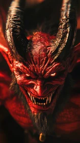 Hyperdetailed red demon portrait with horns and glowing eyes