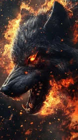 Blazing spirit wolf roaring through swirling embers.