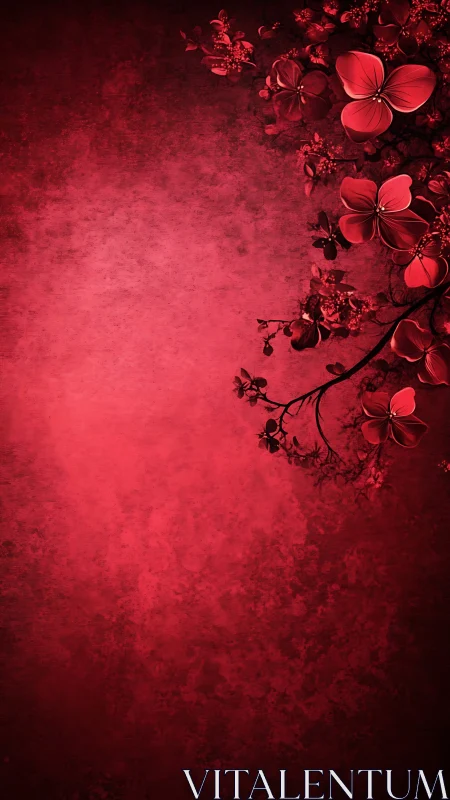 Crimson Floral Study: Dimensional Flowers Against Textured Red Background.