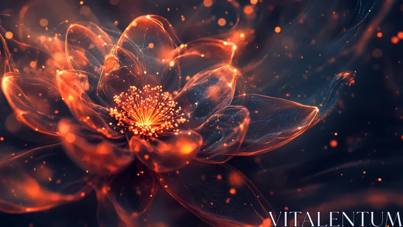 Digital abstract flower structure glows against dark field