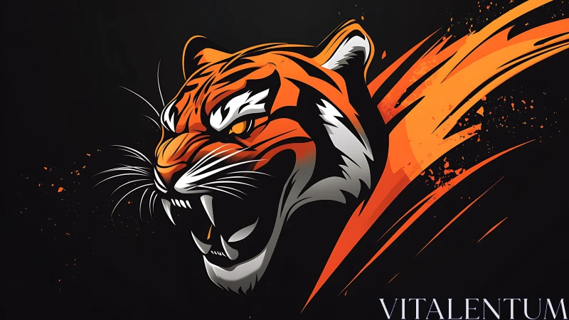 Fierce tiger illustration bursting forward in bold orange energy.