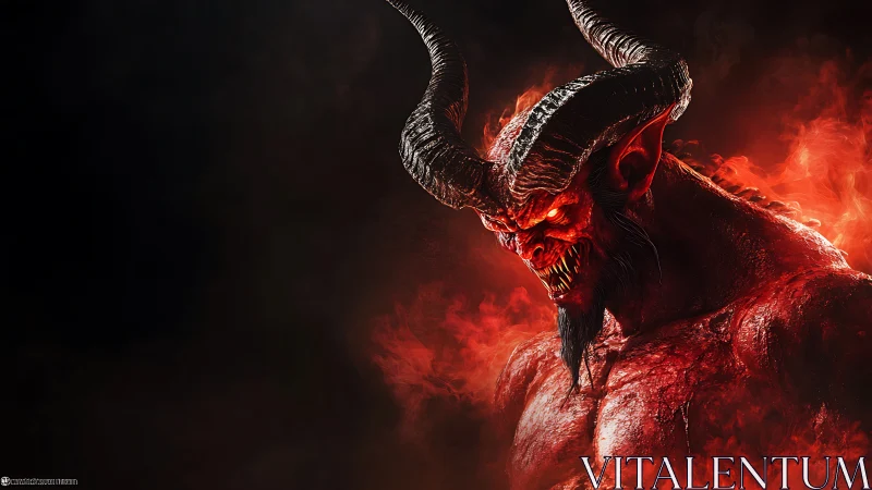 Horned demon emerges from searing flames in dramatic profile
