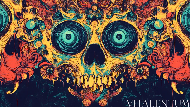 Psychedelic skull dissolves into swirling floral chaos