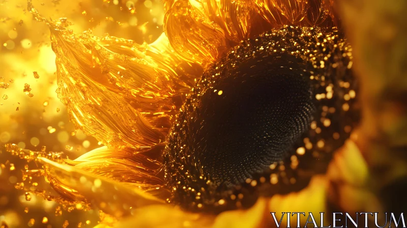 Radiant Close-Up of Sunflower with Golden Artistic Effects.